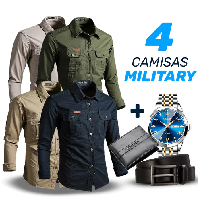 4 Camisas Military + 3 Brindes [PROMOÇÃO DIA DOS PAIS]